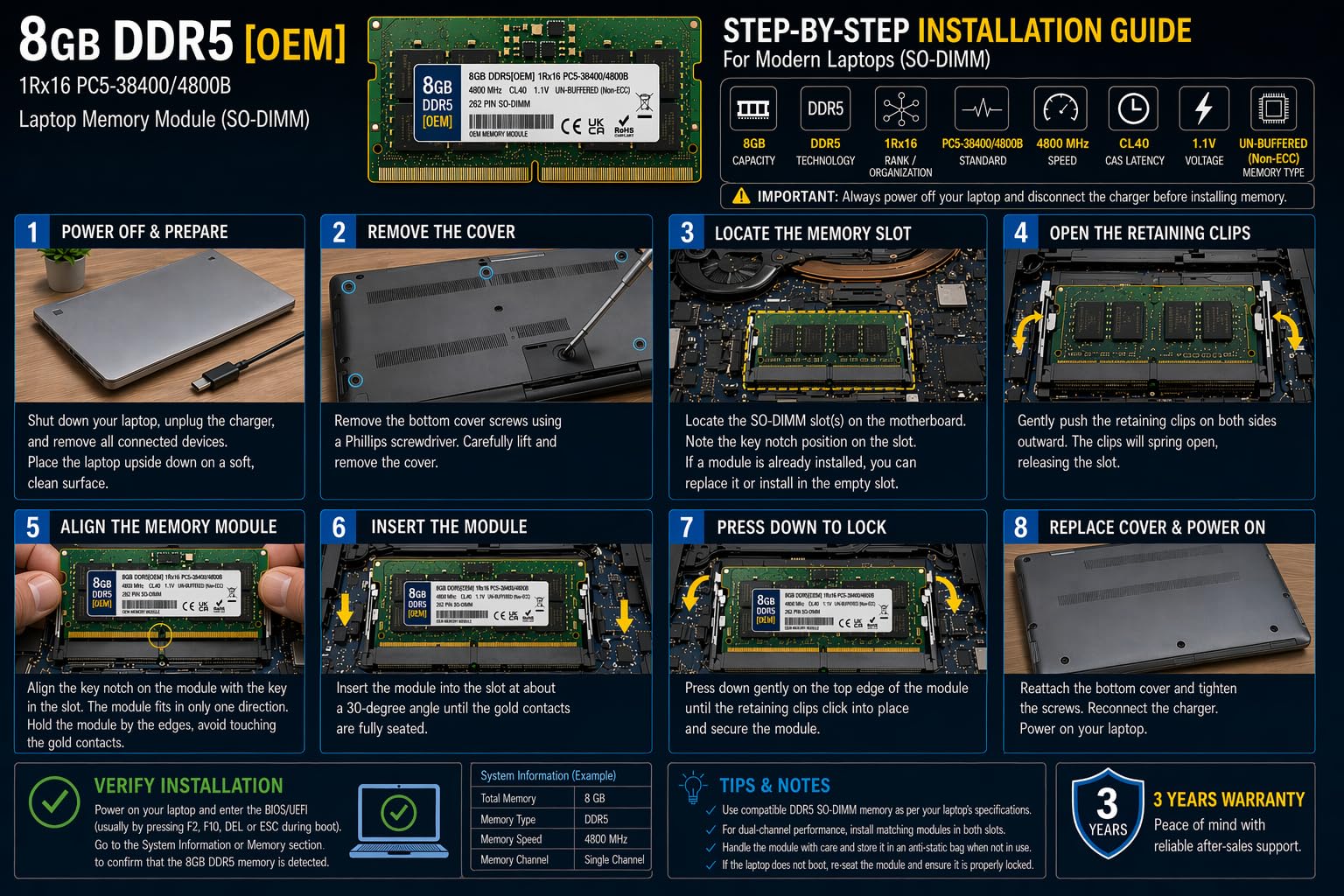 Amazon.in: Buy 8GB DDR5 4800MHz OEM Laptop RAM Compatible with